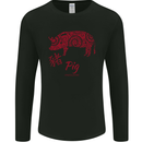 Chinese Zodiac Shengxiao Year of the Pig Mens Long Sleeve T-Shirt Black