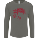 Chinese Zodiac Shengxiao Year of the Pig Mens Long Sleeve T-Shirt Charcoal