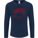 Chinese Zodiac Shengxiao Year of the Pig Mens Long Sleeve T-Shirt Navy Blue