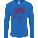 Chinese Zodiac Shengxiao Year of the Pig Mens Long Sleeve T-Shirt Royal Blue