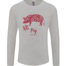 Chinese Zodiac Shengxiao Year of the Pig Mens Long Sleeve T-Shirt Sports Grey