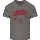 Chinese Zodiac Shengxiao Year of the Pig Mens V-Neck Cotton T-Shirt Charcoal