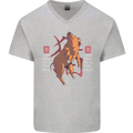 Chinese Zodiac Shengxiao Year of the Pig Mens V-Neck Cotton T-Shirt Sports Grey