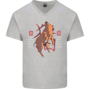 Chinese Zodiac Shengxiao Year of the Pig Mens V-Neck Cotton T-Shirt Sports Grey