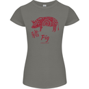 Chinese Zodiac Shengxiao Year of the Pig Womens Petite Cut T-Shirt Charcoal