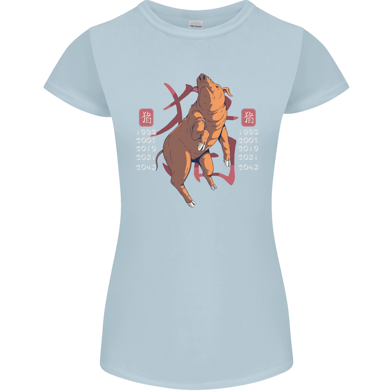 Chinese Zodiac Shengxiao Year of the Pig Womens Petite Cut T-Shirt Light Blue