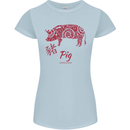 Chinese Zodiac Shengxiao Year of the Pig Womens Petite Cut T-Shirt Light Blue