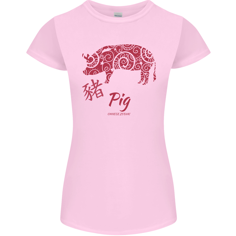 Chinese Zodiac Shengxiao Year of the Pig Womens Petite Cut T-Shirt Light Pink