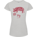 Chinese Zodiac Shengxiao Year of the Pig Womens Petite Cut T-Shirt Sports Grey