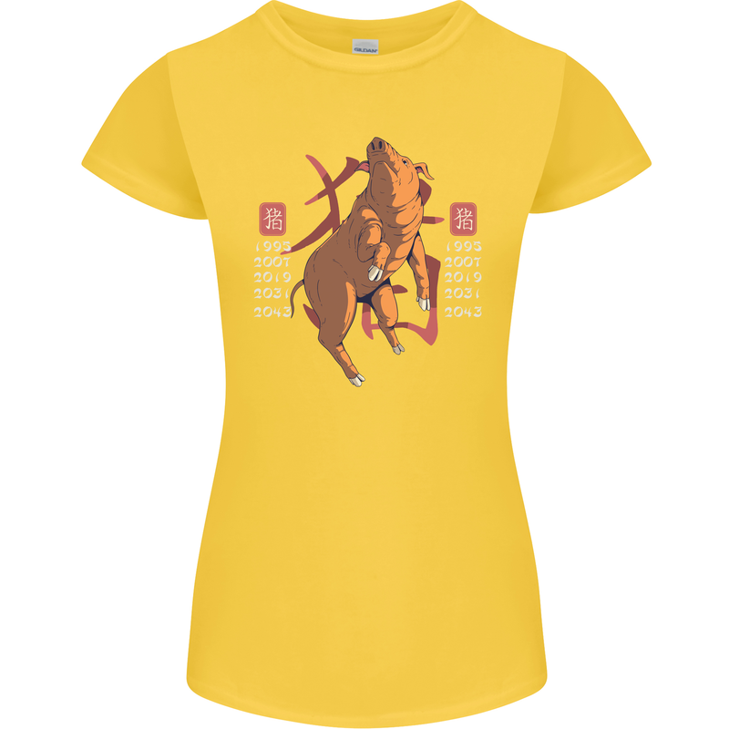 Chinese Zodiac Shengxiao Year of the Pig Womens Petite Cut T-Shirt Yellow