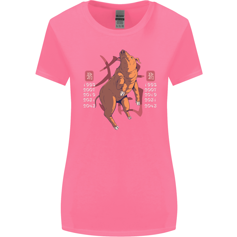 Chinese Zodiac Shengxiao Year of the Pig Womens Wider Cut T-Shirt Azalea