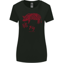 Chinese Zodiac Shengxiao Year of the Pig Womens Wider Cut T-Shirt Black
