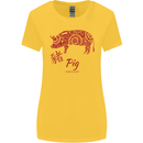 Chinese Zodiac Shengxiao Year of the Pig Womens Wider Cut T-Shirt Yellow