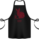 Chinese Zodiac Shengxiao Year of the Rabbit Cotton Apron 100% Organic Black