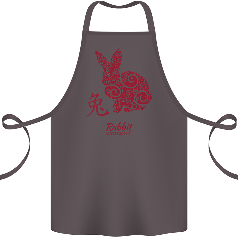 Chinese Zodiac Shengxiao Year of the Rabbit Cotton Apron 100% Organic Dark Grey