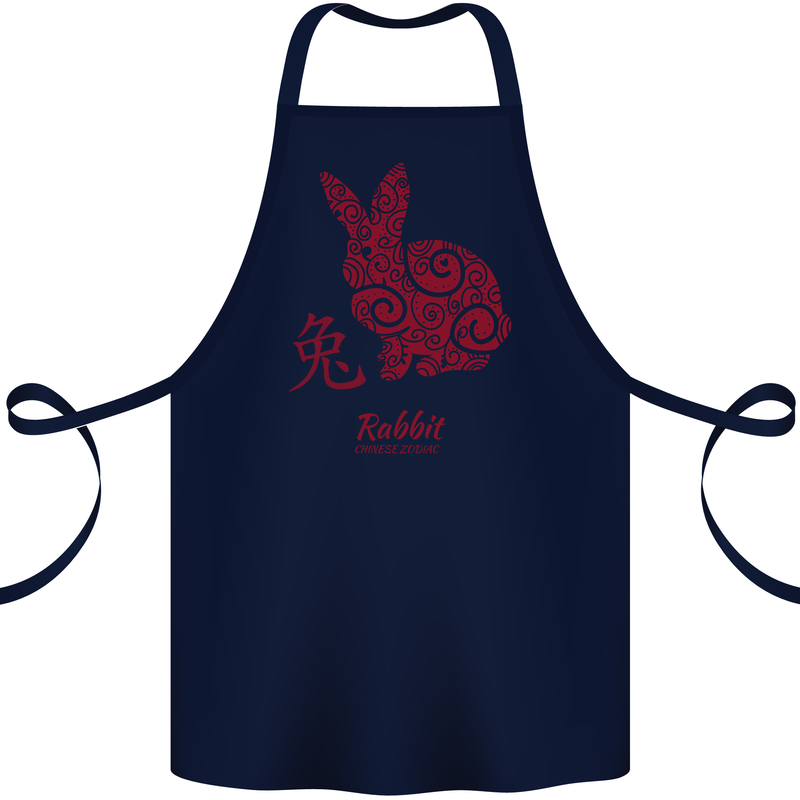 Chinese Zodiac Shengxiao Year of the Rabbit Cotton Apron 100% Organic Navy Blue