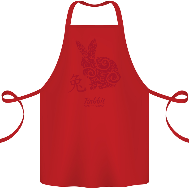 Chinese Zodiac Shengxiao Year of the Rabbit Cotton Apron 100% Organic Red