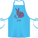 Chinese Zodiac Shengxiao Year of the Rabbit Cotton Apron 100% Organic Turquoise