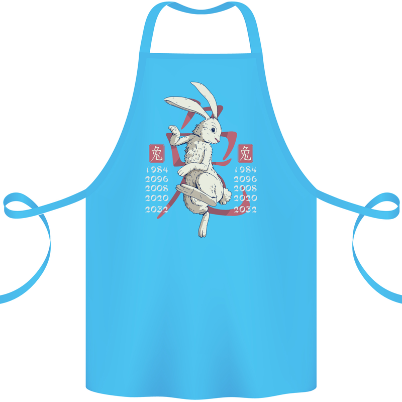 Chinese Zodiac Shengxiao Year of the Rabbit Cotton Apron 100% Organic Turquoise