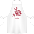 Chinese Zodiac Shengxiao Year of the Rabbit Cotton Apron 100% Organic White