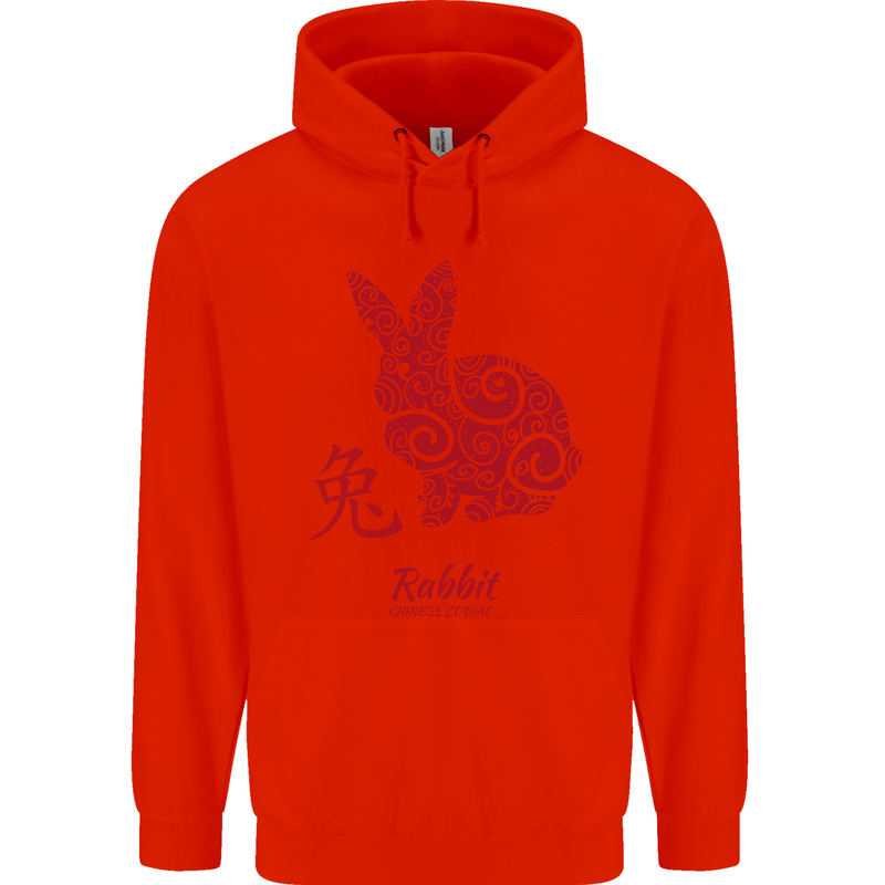 Chinese Zodiac Shengxiao Year of the Rabbit Mens 80% Cotton Hoodie Bright Red