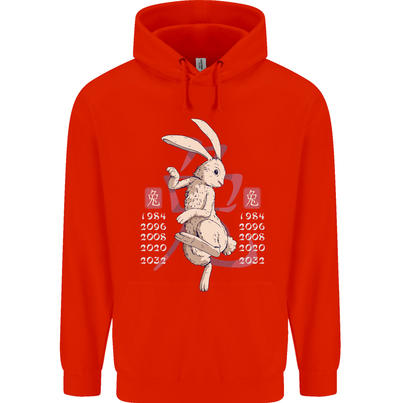 Chinese Zodiac Shengxiao Year of the Rabbit Mens 80% Cotton Hoodie Bright Red