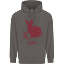 Chinese Zodiac Shengxiao Year of the Rabbit Mens 80% Cotton Hoodie Charcoal