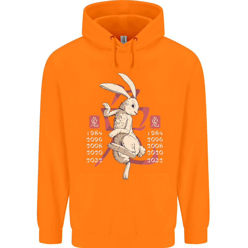 Chinese Zodiac Shengxiao Year of the Rabbit Mens 80% Cotton Hoodie Orange