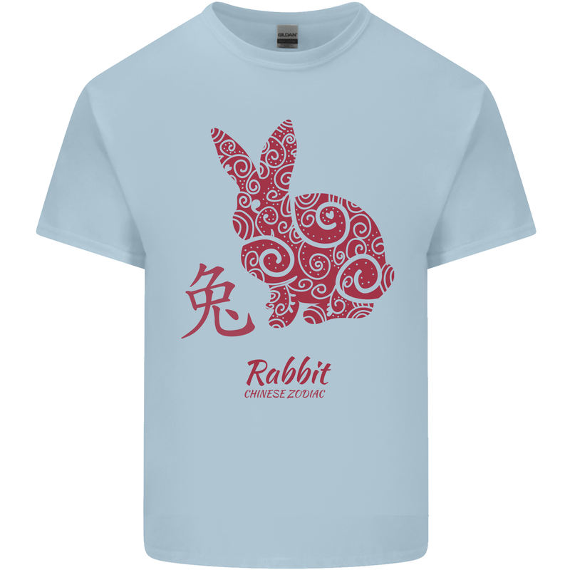 Chinese Zodiac Shengxiao Year of the Rabbit Mens Cotton T-Shirt Tee Top Light Blue