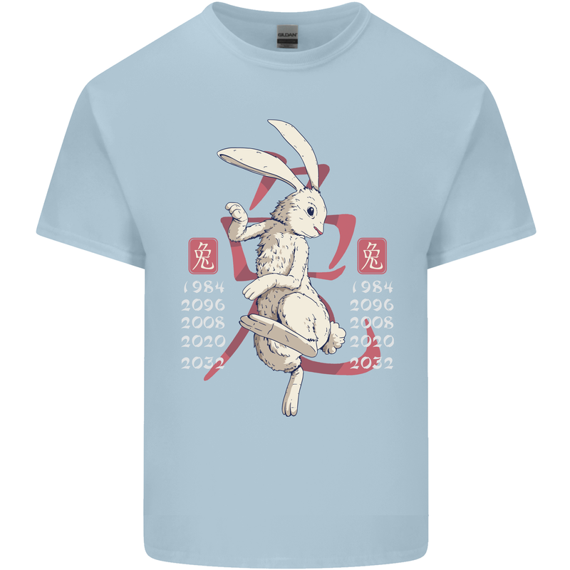 Chinese Zodiac Shengxiao Year of the Rabbit Mens Cotton T-Shirt Tee Top Light Blue