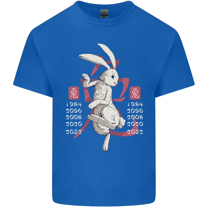 Chinese Zodiac Shengxiao Year of the Rabbit Mens Cotton T-Shirt Tee Top Royal Blue