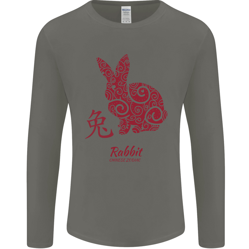 Chinese Zodiac Shengxiao Year of the Rabbit Mens Long Sleeve T-Shirt Charcoal