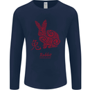 Chinese Zodiac Shengxiao Year of the Rabbit Mens Long Sleeve T-Shirt Navy Blue