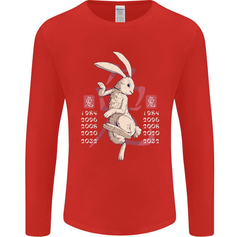 Chinese Zodiac Shengxiao Year of the Rabbit Mens Long Sleeve T-Shirt Red