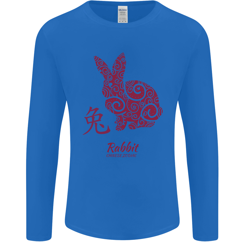 Chinese Zodiac Shengxiao Year of the Rabbit Mens Long Sleeve T-Shirt Royal Blue