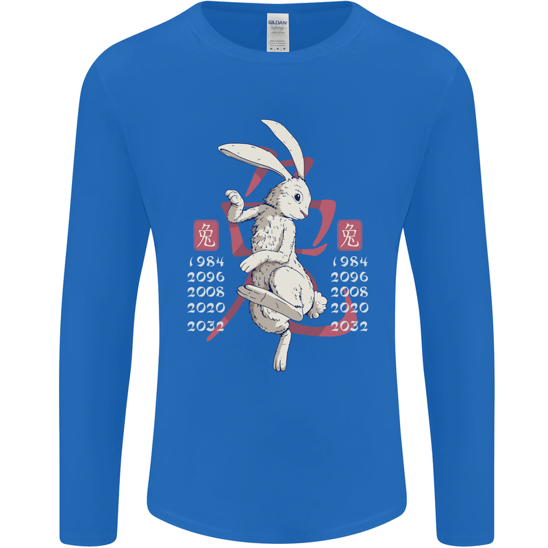 Chinese Zodiac Shengxiao Year of the Rabbit Mens Long Sleeve T-Shirt Royal Blue
