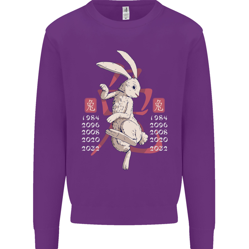 Chinese Zodiac Shengxiao Year of the Rabbit Mens Sweatshirt Jumper Purple