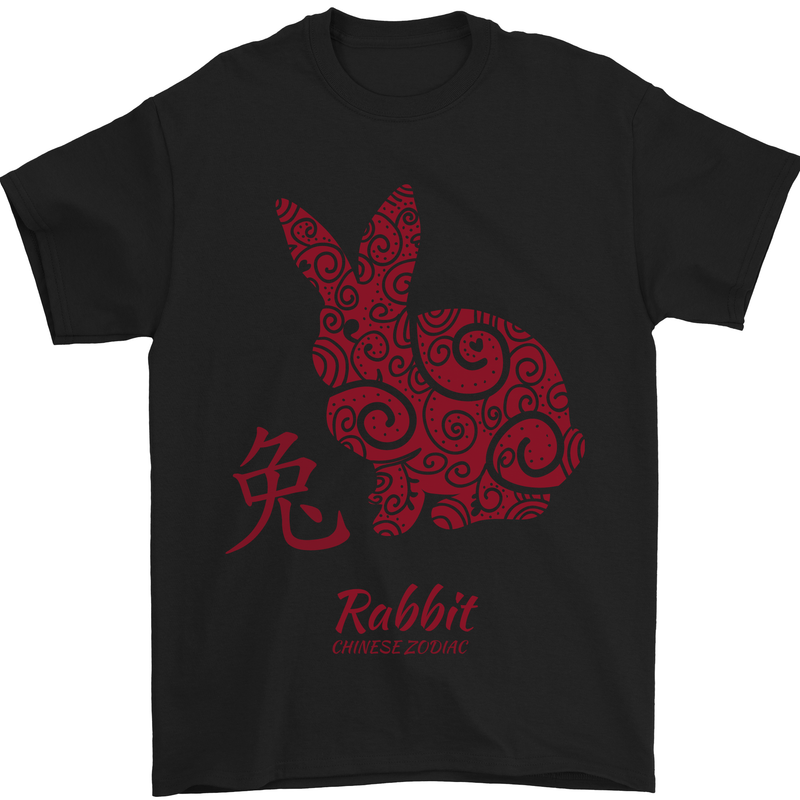 Chinese Zodiac Shengxiao Year of the Rabbit Mens T-Shirt Cotton Gildan Black