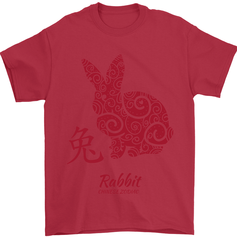 Chinese Zodiac Shengxiao Year of the Rabbit Mens T-Shirt Cotton Gildan Red