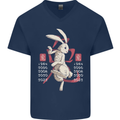 Chinese Zodiac Shengxiao Year of the Rabbit Mens V-Neck Cotton T-Shirt Navy Blue