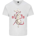Chinese Zodiac Shengxiao Year of the Rabbit Mens V-Neck Cotton T-Shirt White