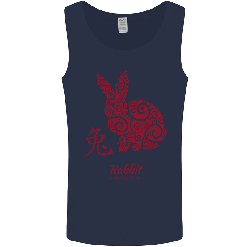 Chinese Zodiac Shengxiao Year of the Rabbit Mens Vest Tank Top Navy Blue