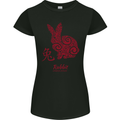 Chinese Zodiac Shengxiao Year of the Rabbit Womens Petite Cut T-Shirt Black