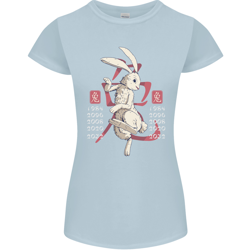 Chinese Zodiac Shengxiao Year of the Rabbit Womens Petite Cut T-Shirt Light Blue