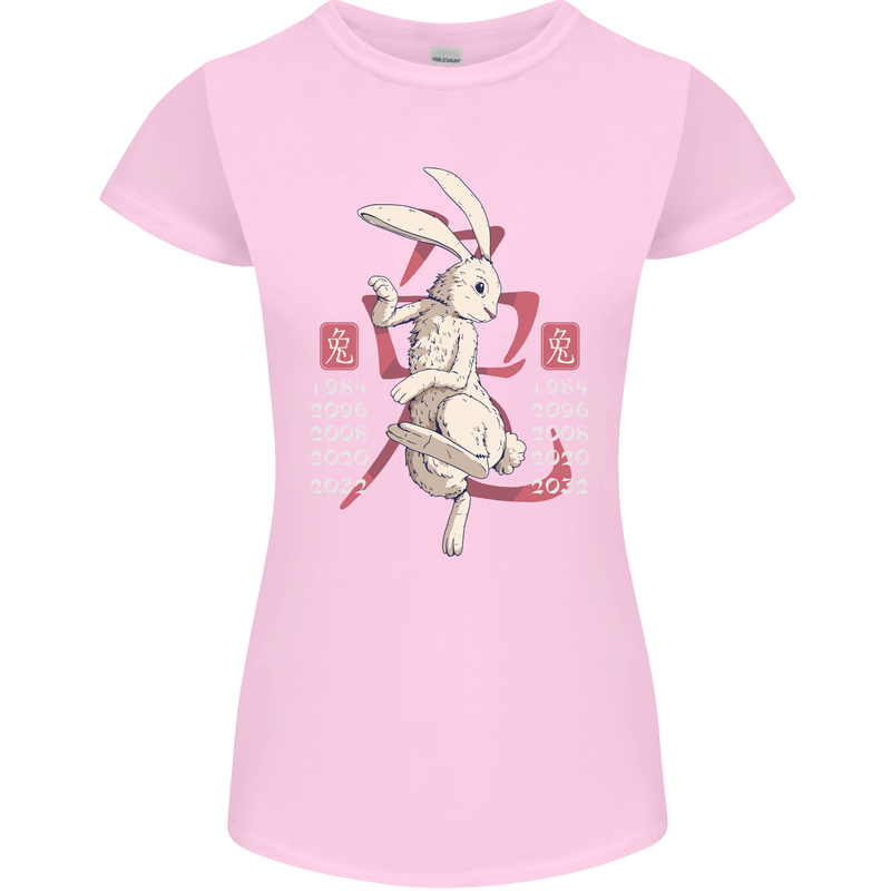 Chinese Zodiac Shengxiao Year of the Rabbit Womens Petite Cut T-Shirt Light Pink