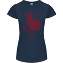 Chinese Zodiac Shengxiao Year of the Rabbit Womens Petite Cut T-Shirt Navy Blue