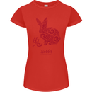 Chinese Zodiac Shengxiao Year of the Rabbit Womens Petite Cut T-Shirt Red