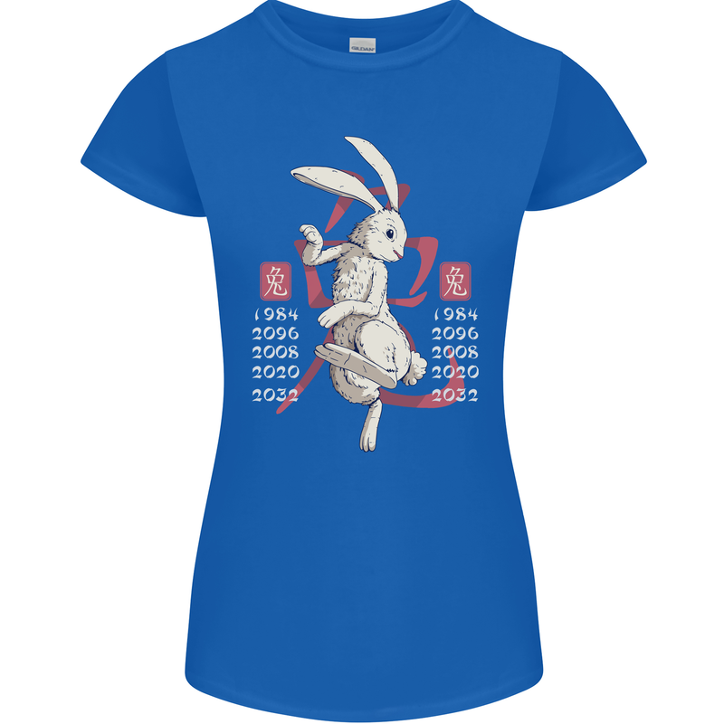 Chinese Zodiac Shengxiao Year of the Rabbit Womens Petite Cut T-Shirt Royal Blue