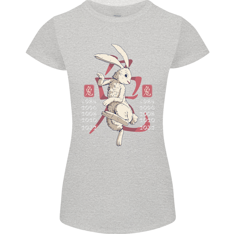 Chinese Zodiac Shengxiao Year of the Rabbit Womens Petite Cut T-Shirt Sports Grey