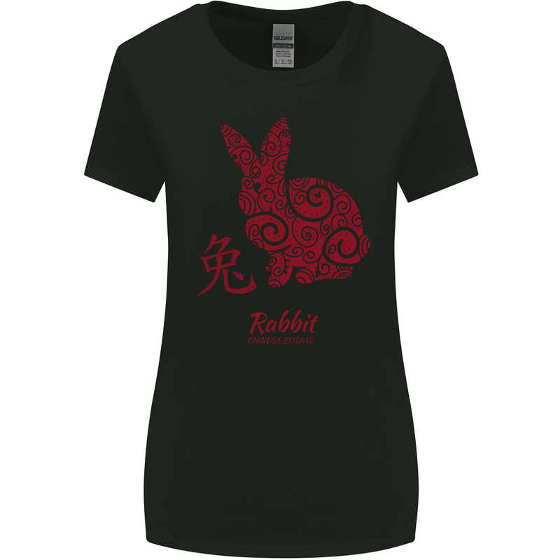 Chinese Zodiac Shengxiao Year of the Rabbit Womens Wider Cut T-Shirt Black